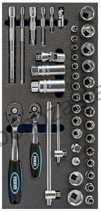 FERVI 1/4" a 3/8" sada s ráčnou a hlavicemi v pěnovém modulu 1/3