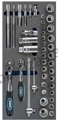 FERVI 1/4" a 3/8" sada s ráčnou a hlavicemi 12hran v pěnovém modulu 1/3
