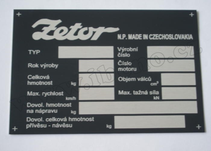 Výrobní tovární štítek Zetor N.P. Brno Made in Czechoslovakia