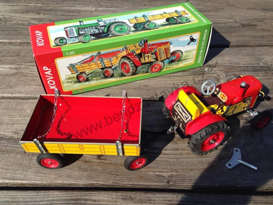 Plechový model traktor ZETOR 25 s valníkem červený - kovové disky - KOVAPCZ