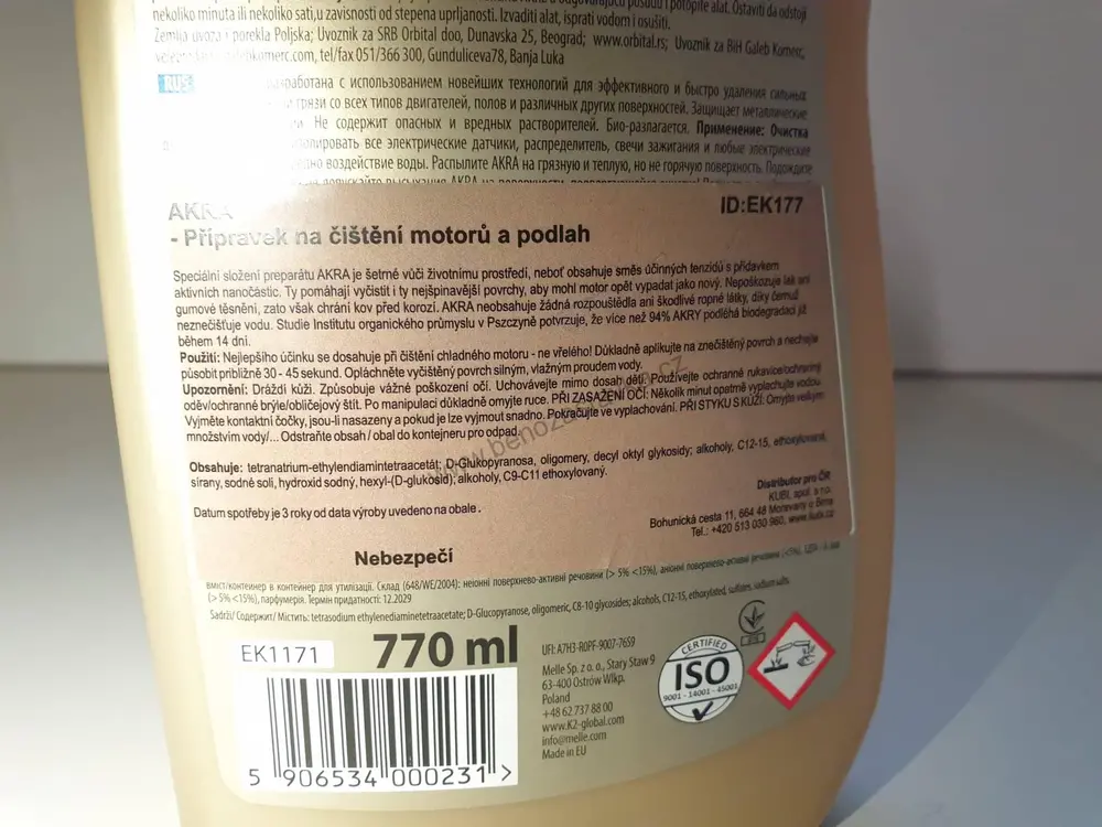 Čistič motoru/odmašťovač - AKRA K2 - 770 ML