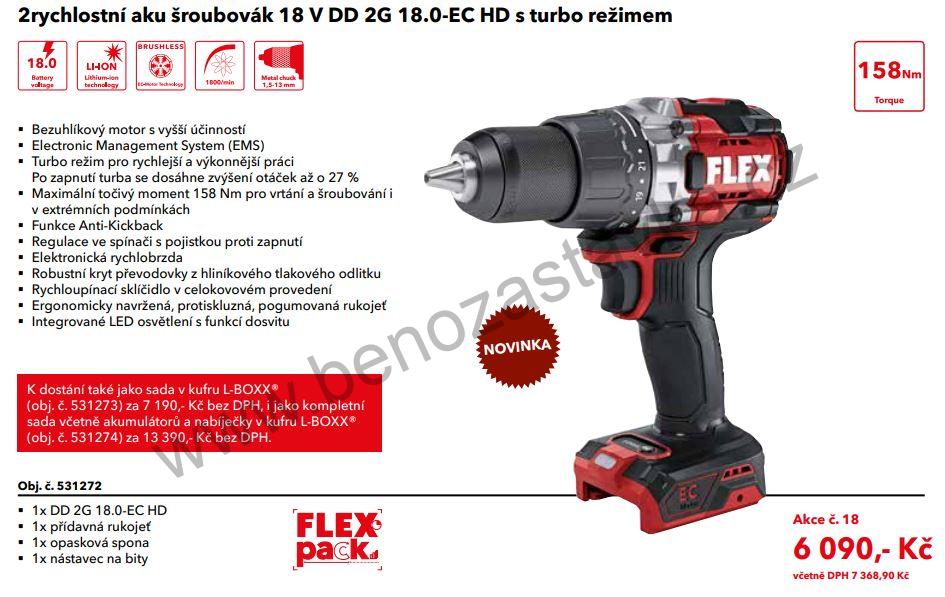 DD 2G 18.0-EC HD C 2-rychlostní aku-šroubovák a funkcí turbo 18 V - FLEX