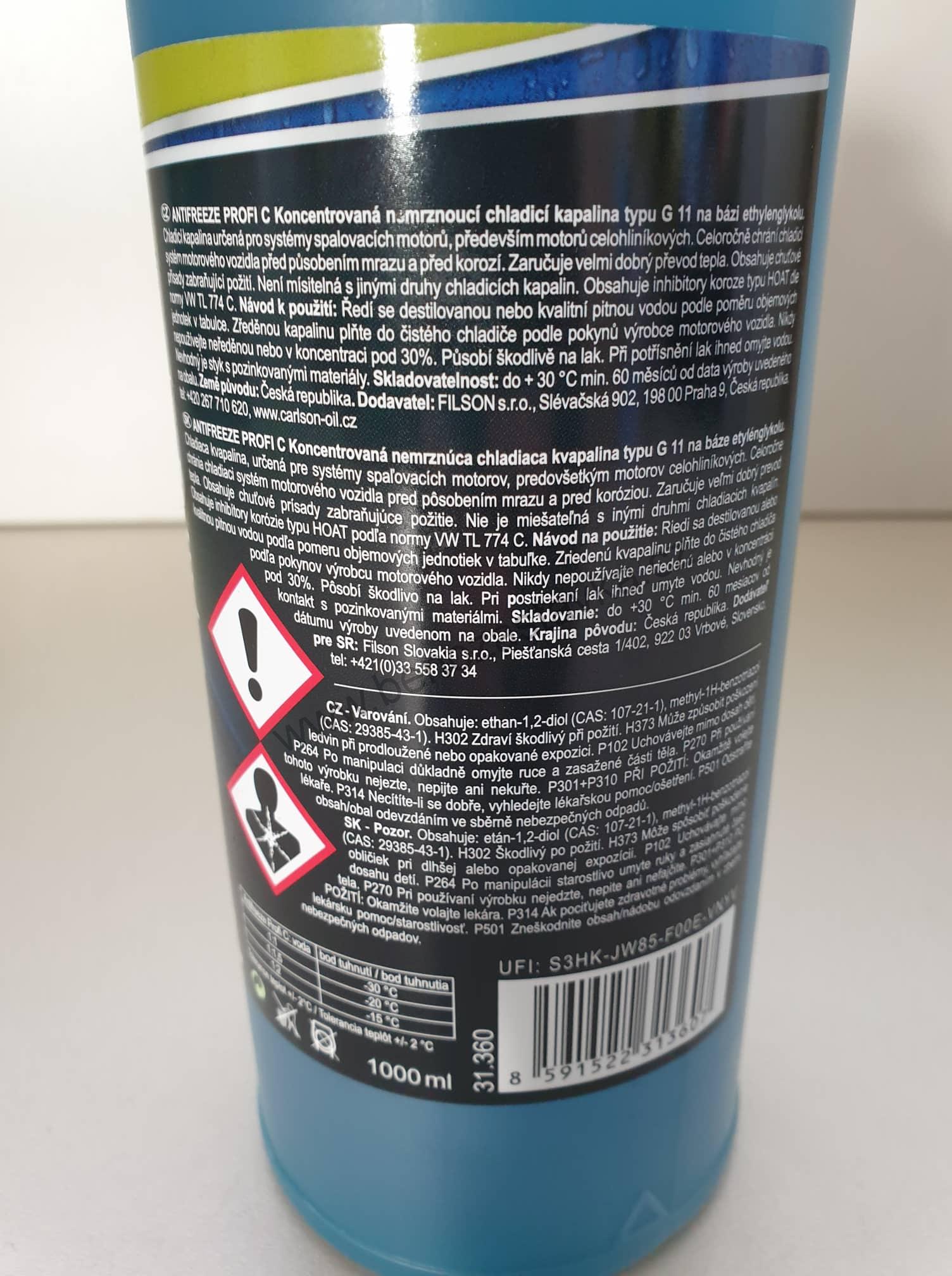 Nemrznoucí chladící kapalina Antifreeze - 1L - G11 - Velvana