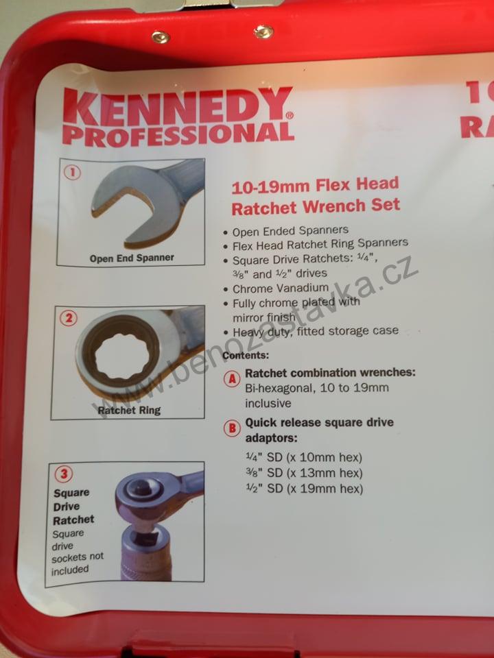 Sada ráčnových klíčů s kloubem 10-19mm 10ks - KENNEDY