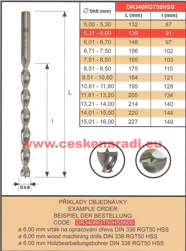 Vrták do dřeva lesklý - průměr 8,00x117/75