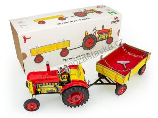 Plechový model traktor ZETOR 25 s valníkem červený - kovové disky - KOVAPCZ