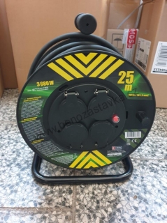 Prodlužovací gumový/neoprénový kabel na bubnu s vypínačem - 4 zásuvky, 25m, 2,5mm2